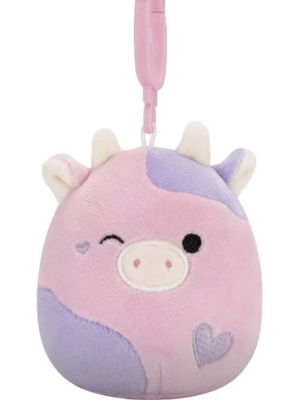 Squishmallows Winking Cow Bag Clip On Patty Plush Pink Heart 4 in Love NWT